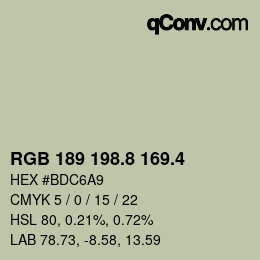 カラーコード: RGB 189 198.8 169.4 | qconv.com