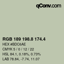 カラーコード: RGB 189 198.8 174.4 | qconv.com