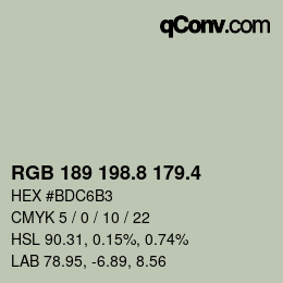 カラーコード: RGB 189 198.8 179.4 | qconv.com