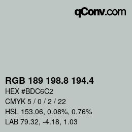 カラーコード: RGB 189 198.8 194.4 | qconv.com