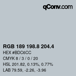 カラーコード: RGB 189 198.8 204.4 | qconv.com
