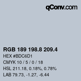 カラーコード: RGB 189 198.8 209.4 | qconv.com