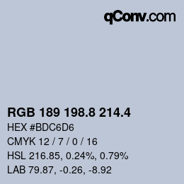 カラーコード: RGB 189 198.8 214.4 | qconv.com