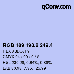 カラーコード: RGB 189 198.8 249.4 | qconv.com