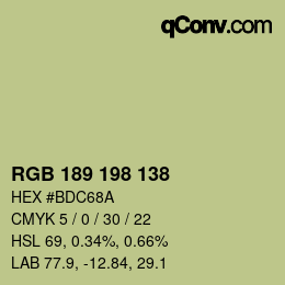 Code couleur: RGB 189 198 138 | qconv.com