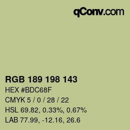 Color code: RGB 189 198 143 | qconv.com