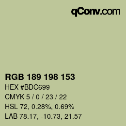 カラーコード: RGB 189 198 153 | qconv.com