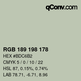 Color code: RGB 189 198 178 | qconv.com