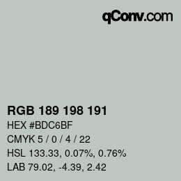 Color code: RGB 189 198 191 | qconv.com