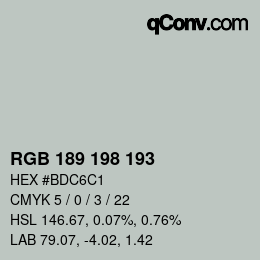 Color code: RGB 189 198 193 | qconv.com