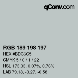 Color code: RGB 189 198 197 | qconv.com