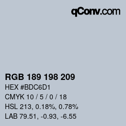 颜色代码: RGB 189 198 209 | qconv.com
