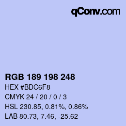 Color code: RGB 189 198 248 | qconv.com