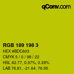 Color code: RGB 189 198 3 | qconv.com