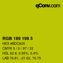 Color code: RGB 189 198 5 | qconv.com