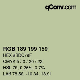 Color code: RGB 189 199 159 | qconv.com