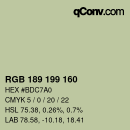 Color code: RGB 189 199 160 | qconv.com