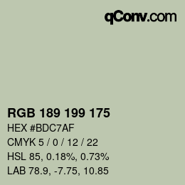 Color code: RGB 189 199 175 | qconv.com