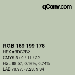 Color code: RGB 189 199 178 | qconv.com