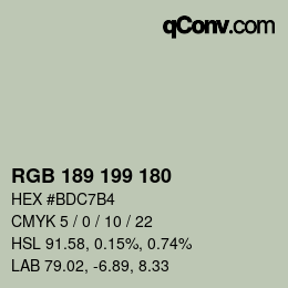 Color code: RGB 189 199 180 | qconv.com