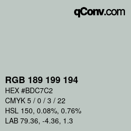 颜色代码: RGB 189 199 194 | qconv.com
