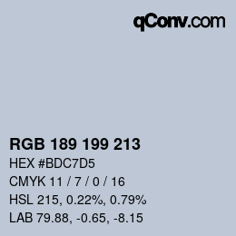 カラーコード: RGB 189 199 213 | qconv.com