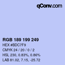 Color code: RGB 189 199 249 | qconv.com