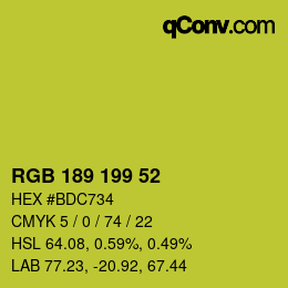 Color code: RGB 189 199 52 | qconv.com