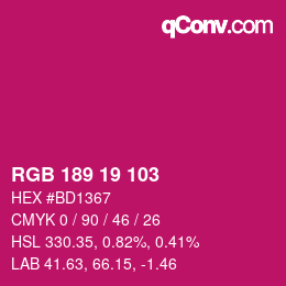 Color code: RGB 189 19 103 | qconv.com