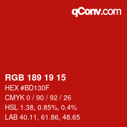 Color code: RGB 189 19 15 | qconv.com