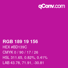 カラーコード: RGB 189 19 156 | qconv.com