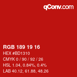 Color code: RGB 189 19 16 | qconv.com