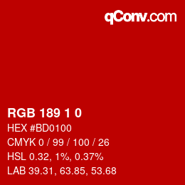 Color code: RGB 189 1 0 | qconv.com