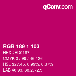 颜色代码: RGB 189 1 103 | qconv.com