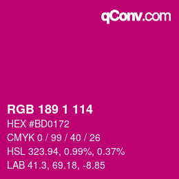 カラーコード: RGB 189 1 114 | qconv.com