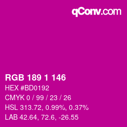 Color code: RGB 189 1 146 | qconv.com