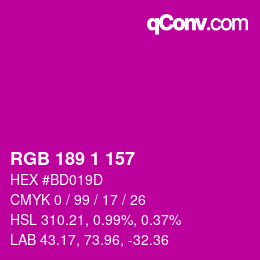 カラーコード: RGB 189 1 157 | qconv.com