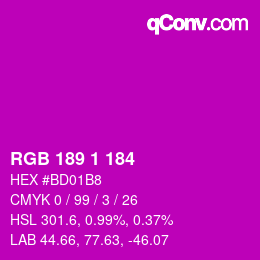 颜色代码: RGB 189 1 184 | qconv.com