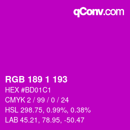 Color code: RGB 189 1 193 | qconv.com