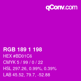颜色代码: RGB 189 1 198 | qconv.com