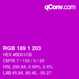 Color code: RGB 189 1 203 | qconv.com
