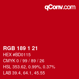 Color code: RGB 189 1 21 | qconv.com