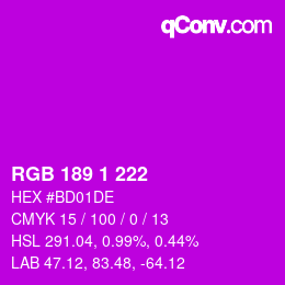 Color code: RGB 189 1 222 | qconv.com