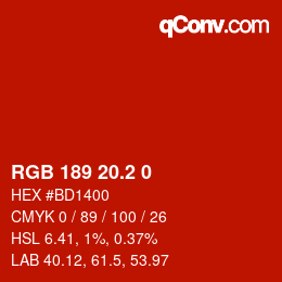 カラーコード: RGB 189 20.2 0 | qconv.com