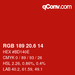 カラーコード: RGB 189 20.6 14 | qconv.com