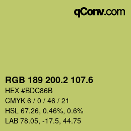 カラーコード: RGB 189 200.2 107.6 | qconv.com