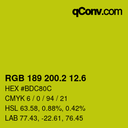 カラーコード: RGB 189 200.2 12.6 | qconv.com