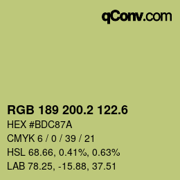 カラーコード: RGB 189 200.2 122.6 | qconv.com