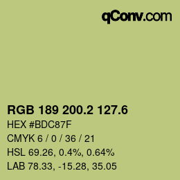 カラーコード: RGB 189 200.2 127.6 | qconv.com