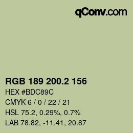 カラーコード: RGB 189 200.2 156 | qconv.com